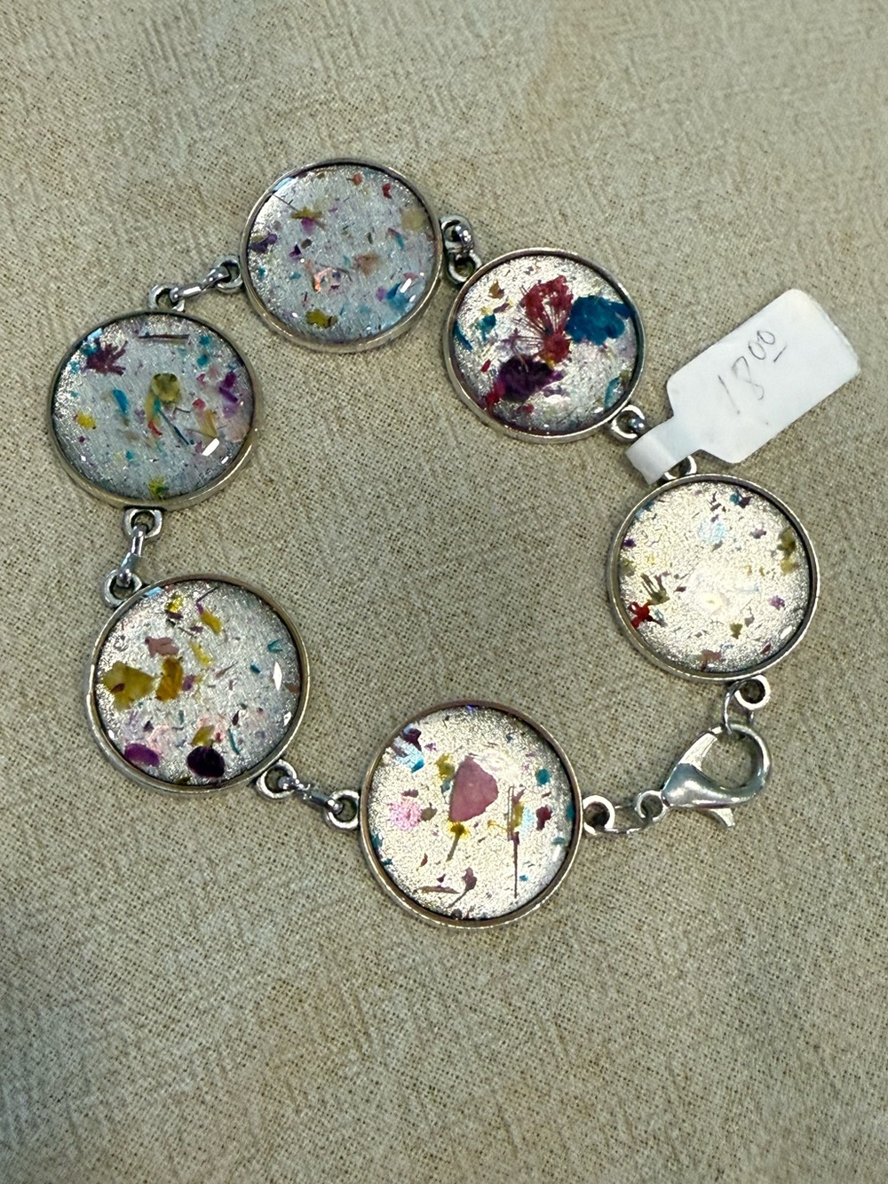 Confetti silver tone link bracelet festival whimsigoth beachy ethereal boho chic